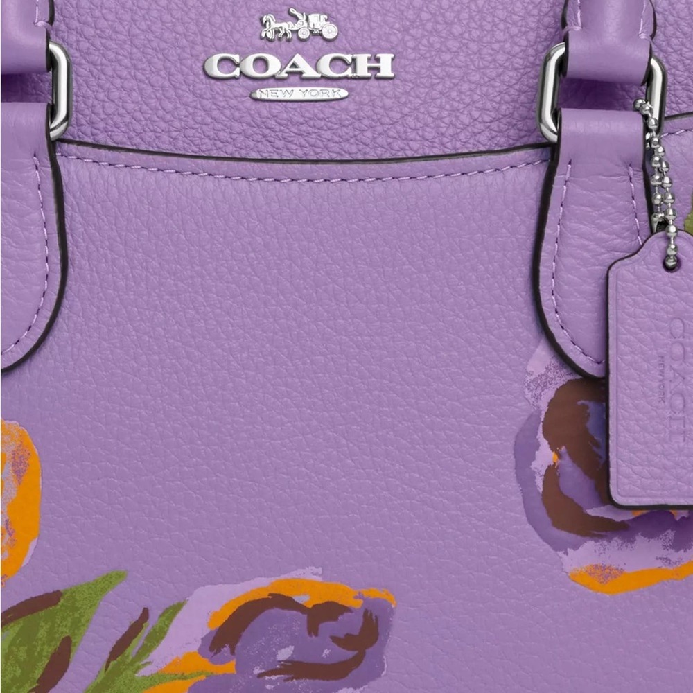 NWT Coach Mini Darcie Carryall With Rose Print/Pebble Leather/ Purple - Picture 11 of 13